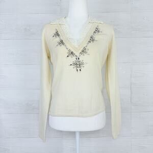 Bloomingdale's Cream V-Neck Sweater
